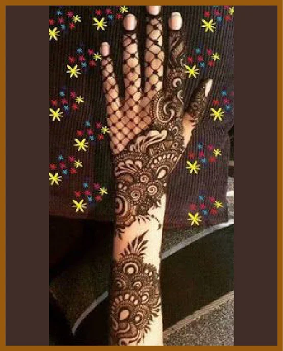 Stylish Back Hand Dotted Net And Flower Design Stylish Back Hand Mehndi Design